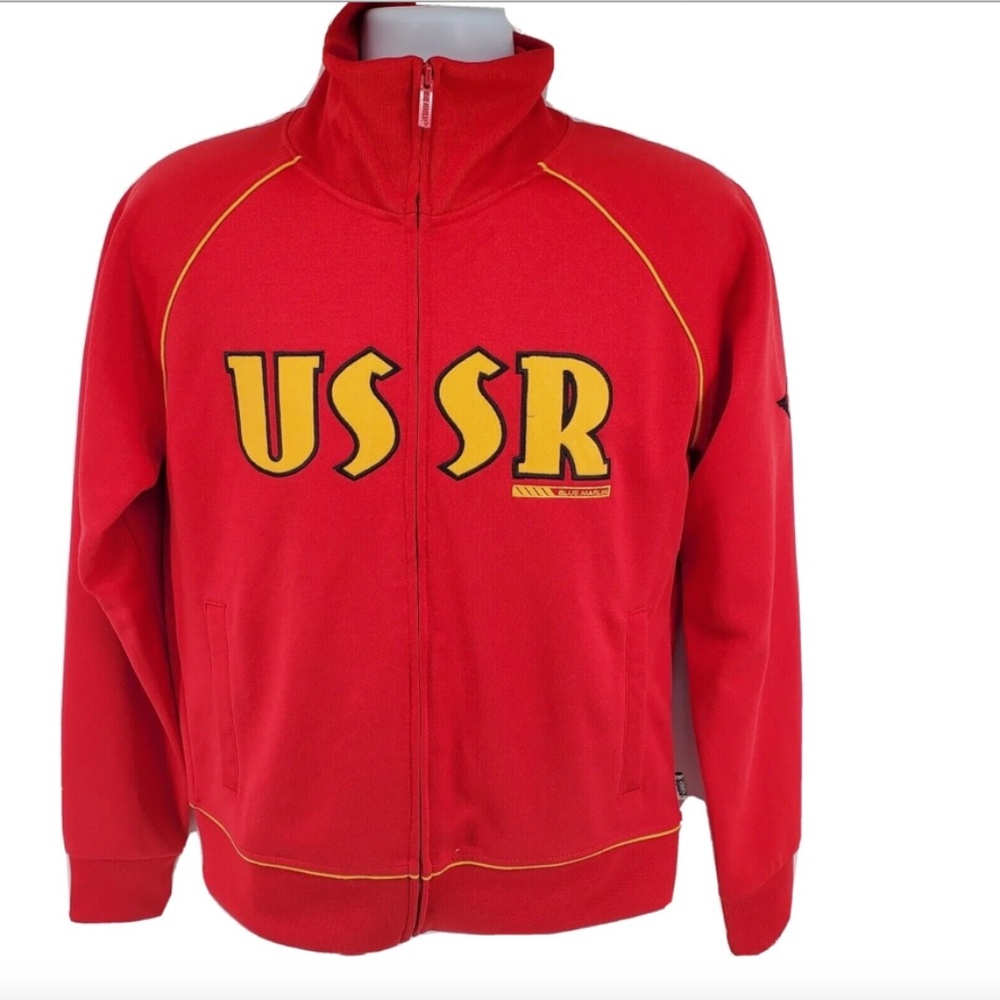 USSR Blue Marlin Soviet Union Track Varsity Jacket Size L Red Russia Olympics